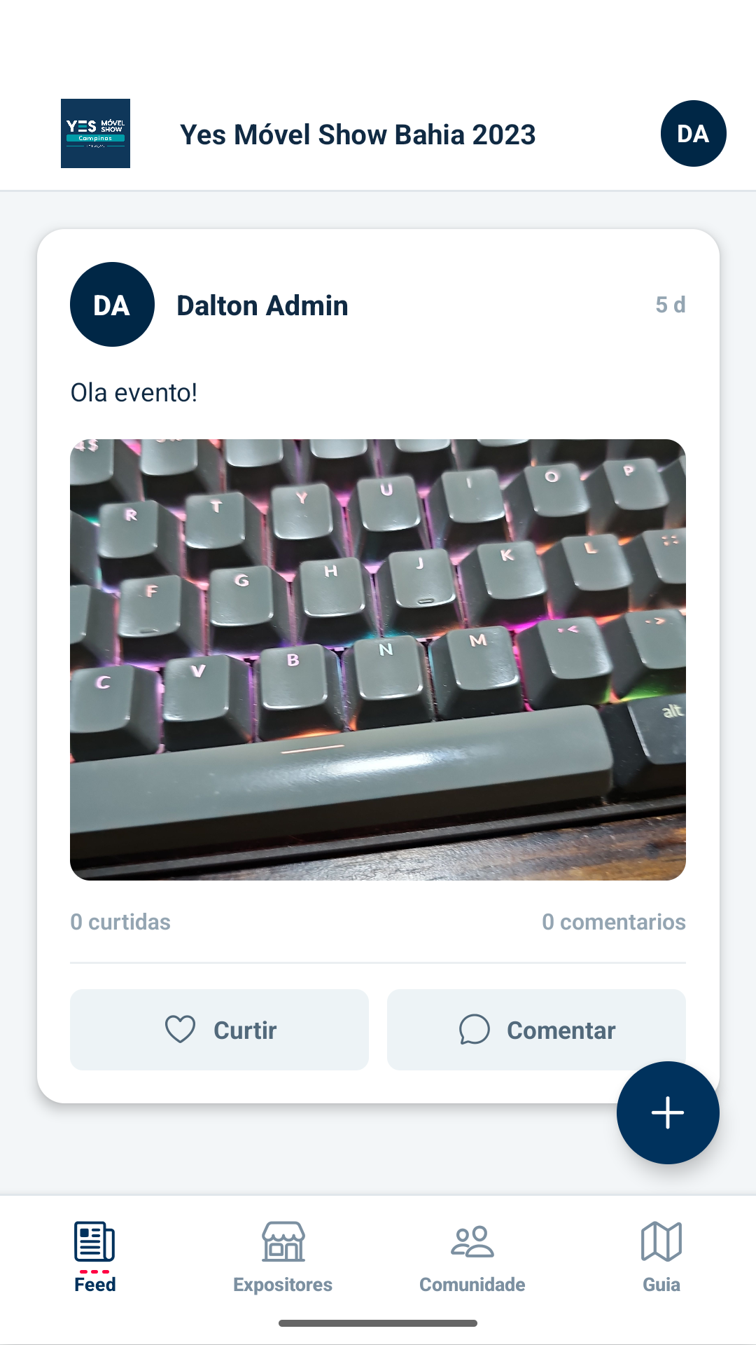 Feed da comunidade no aplicativo YES Móvel Show