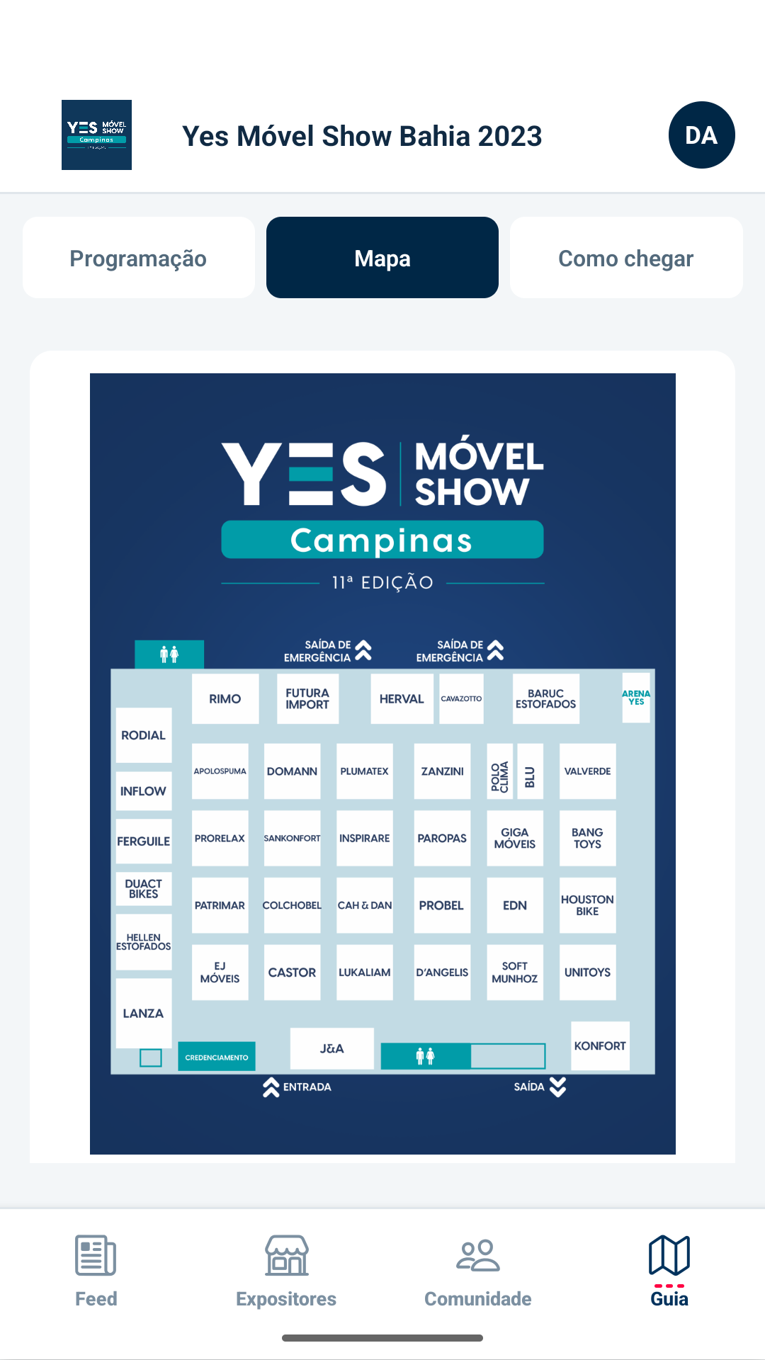 Mapa do evento no aplicativo